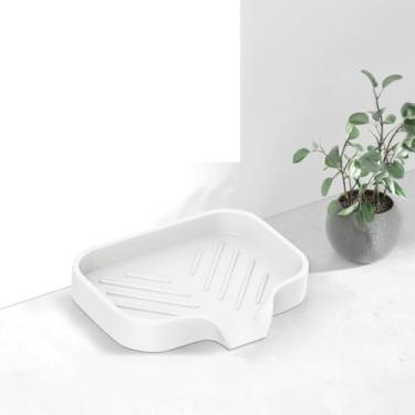 Imagem de 1 tapete de drenagem de saboneteira de silicone, bandeja de pia de banheiro de cozinha autodrenante, almofada antiderrapante para esponjas e pratos - branco