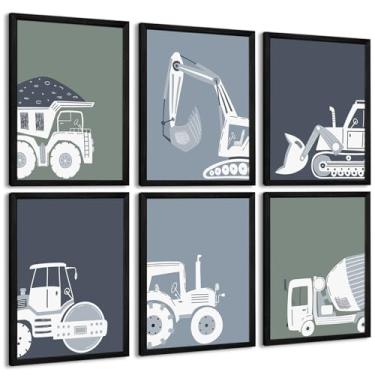 Imagem de Arte de parede de caminhão de construção, tela de berçário, decoração de parede, para quarto de meninos, pôsteres de carro infantil, impressões infantis, arte de berçário, escavadeira, trator, imagens