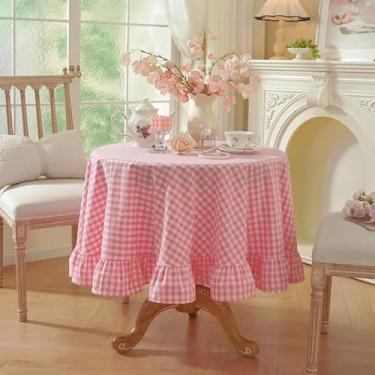 Imagem de HAIRUO Toalha de mesa xadrez rosa redonda de algodão para festas de casamento, cozinha, piquenique, decoração de casa (xadrez rosa, redondo, 150 cm)