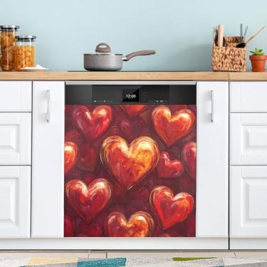 Imagem de ATTX Capa magnética para lava-louças corações dos namorados | Adesivo decorativo de eletrodomésticos de 58 x 66 cm para armários domésticos e eletrodomésticos #180