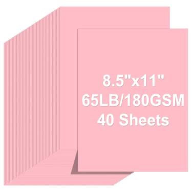 Imagem de Cartolina 8,5 x 11, 40 folhas de cartolina rosa, 29,5 kg/180 g/m², papel para impressora de cartolina para arte, pintura, convites, cartões faça você mesmo, artesanato, construção, material escolar e