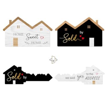 Imagem de KOYILTD 2 peças de placas de casa aberta e vendidas para novos proprietários, decorações de madeira dupla face para presentes de fechamento, adereços para fotos de casa doce e presentes de inauguração