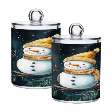 Imagem de xigua Pacote com 4 suportes para bonecos de neve de Natal para bolas de algodão, cotonete – Frasco de plástico de boticário transparente e versátil para armazenamento de maquiagem de banheiro e