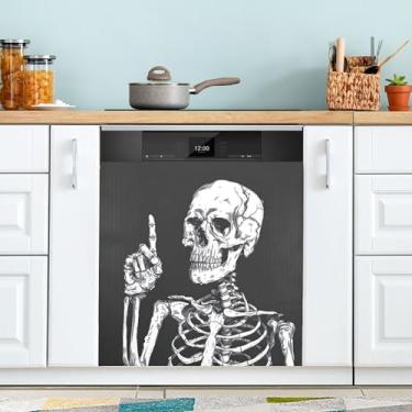 Imagem de xigua Capa magnética engraçada de esqueleto preto para lava-louças, adesivos magnéticos decorativos antiarranhões para painel de geladeira e lava-louças, decoração personalizada de cozinha doméstica