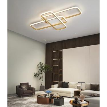 Imagem de Luminária de teto LED moderna, dimerizável, com controle remoto, ideal para sala de estar, quarto, corredor, parede, sala de jantar, cozinha e escritório (quadrada, dourada, 55 cm).