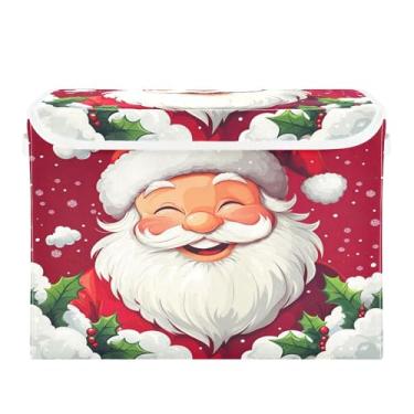 Imagem de SEHANY Linda caixa de armazenamento de Papai Noel de Natal com tampas e alças, organizador de cestas de armazenamento de tecido dobrável, caixas de armazenamento de cubos grandes para roupas, cobertor
