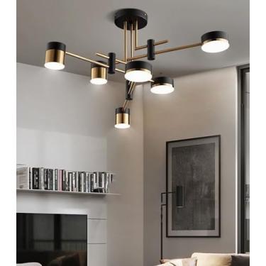 Imagem de Luminária de teto LED moderna, preta, para quarto, sala de estar, lustre dimerizável com controle remoto, luminária de teto embutida em acrílico para sala de jantar e escritório (6 lâmpadas