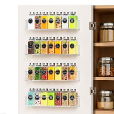 Imagem de Lumanman Rack de especiarias acrílico montado na parede, pacote com 4, organizador de porta de despensa transparente de 30,5 cm, organizador de especiarias flutuante, prateleira de tempero para