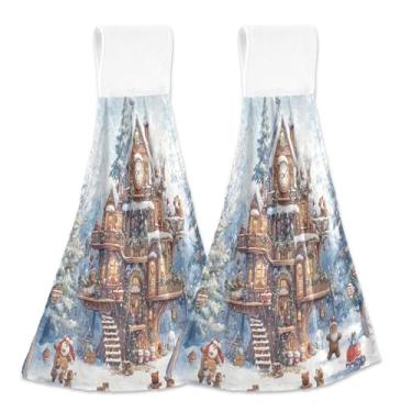 Imagem de Blueangle 2 peças de toalhas de gravata penduradas na casa de inverno toalha de mão toalha de mão absorvente de veludo coral macio pano para cozinha banheiro (549)