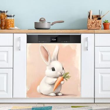 Imagem de SEHANY Capa magnética de conto de fadas fofo coelhinho da Páscoa, adesivos magnéticos decorativos antiarranhões para painel de geladeira e lava-louças, decoração de flores de fazenda de cozinha