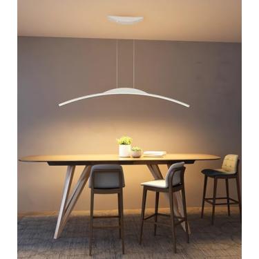 Imagem de Luminária pendente LED regulável, moderna, curva, estilo lustre minimalista, com controle remoto, ideal para restaurantes, bares e escritórios (branca, 100 cm).