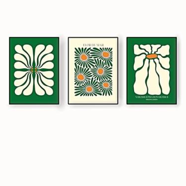 Imagem de PHWWDSUQA 3 peças de arte de parede em tela com flores verdes, abstrato boho minimalista, para sala de estar, quarto, decoração de casa, 40,6 x 61 cm, sem moldura