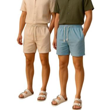 Imagem de Kit 2 Bermuda Short Linho Masculina Mauricinho Curto Bolso Faca Divers