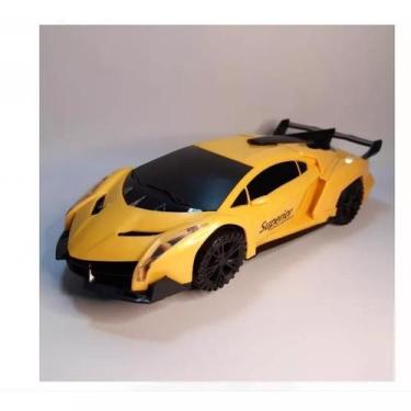 Imagem de Carrinho Amarelo Carro Emite Som Luz Transforma Gira 360 - Toys