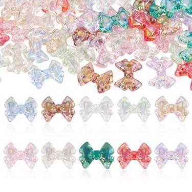 Imagem de FASHEWELRY 50 contas de laço de acrílico transparente, contas iridescentes coloridas de 28 mm para pulseira, contas focais de laço fofo 3D para colar, joias, artesanato, canetas, chaveiro