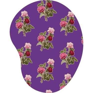 Imagem de Mouse Pad Ergonômico Gota Buquês Rosas Fundo Roxo