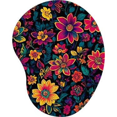 Imagem de Mouse Pad Ergonômico Gota Flores Vibrantes Fundo Preto