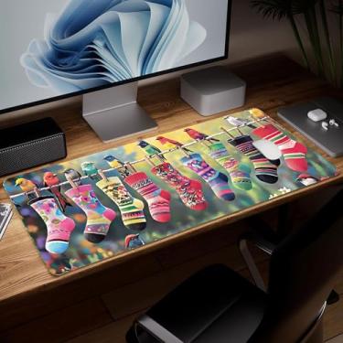 Imagem de Meias de couro, tapete de rato de arte colorida, teclado de computador grande, tapete de rato para jogos, à prova d'água, protetor e capa para desktop, tapete decorativo de couro PU para laptop