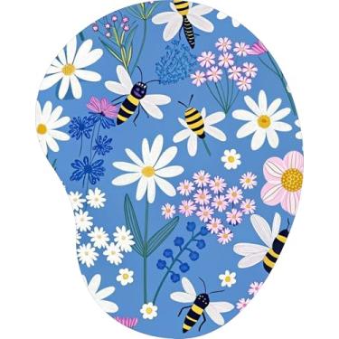 Imagem de Mouse Pad Ergonômico Gota Margaridas e Abelhas Fundo Azul