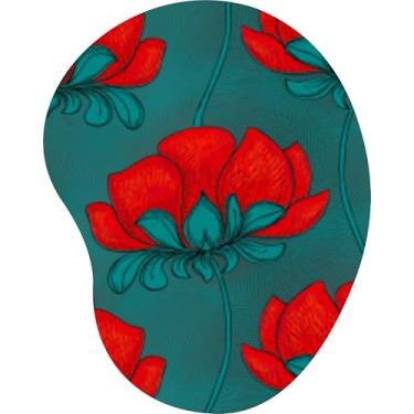 Imagem de Mouse Pad Ergonômico Gota Flor de Lótus Vermelha Fundo Verde