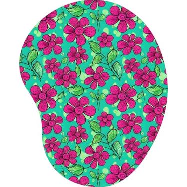 Imagem de Mouse Pad Ergonômico Gota Flores Pink Fundo Verde Água
