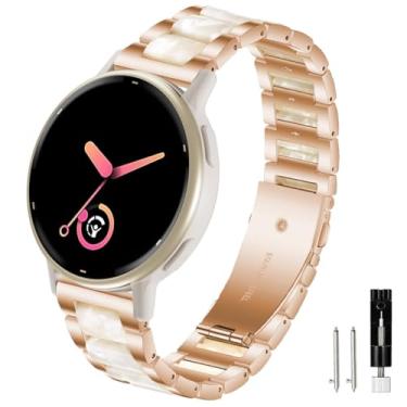Imagem de Sankel Pulseira feminina de aço inoxidável de resina de 20 mm compatível com Garmin Vivoactive 6/Vivoactive 5/3/3, para Venu Sq 2/Venu 2 Plus/Approach S50/Forerunner 158/165/245/570 42 mm (ouro rosa)