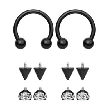 Imagem de OUFER Anéis de nariz de septo de ferradura 16G/18G - 2 peças joias de piercing de nariz rosqueadas internamente, anéis de lábio de aço cirúrgico 316L ouro concha cartilagem hélice piercing joias