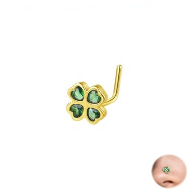Imagem de kepvrio Anéis de nariz para mulheres do Dia de São Patrício Trevo Verde em forma de L para cartilagem da narina Anel de parafuso prisioneiro de aço inoxidável Saca-rolhas piercing de nariz joias de