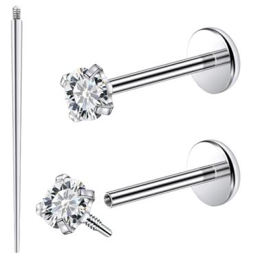 Imagem de Ftovosyo Piercing de aço cirúrgico com zircônia cúbica com rosca interna para piercing de nariz, concha, tragus, hélice, cartilagem, brincos para mulheres e homens, 18G, Metal, Zircônia cúbica