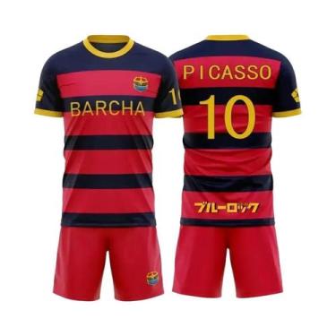 Imagem de Camiseta De Verão Masculina De Manga Curta Blue Lock FC Barcha, Conjun