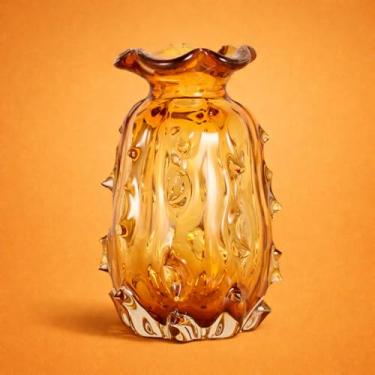 Imagem de Paramount Vaso Murano Âmbar, Vidro Artesanal, 15x23cm, Design Trouxinha, Textura Ondulada, Estilo Contemporâneo, Decorativo