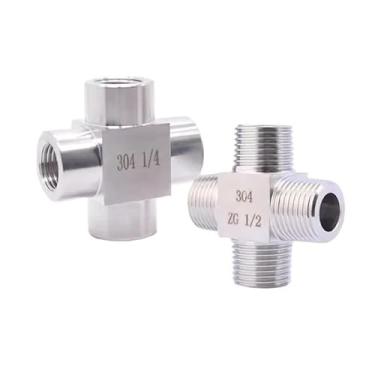 Imagem de 1/20.3 cm 1/10.2 cm 3/20.3 cm 1/5.1 cm 3/10.2 cm 2.5 cm NPT M14 M20 fêmea macho cruz 4 vias conector de encaixe de tubo inoxidável 304 (BSPT macho, 3/20.3 cm)