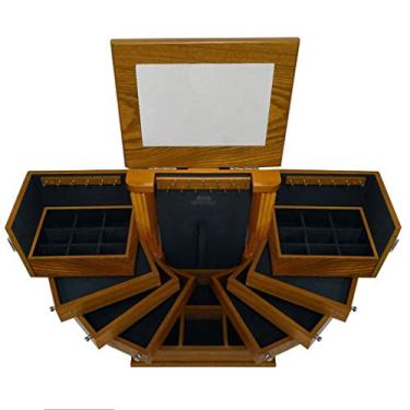 Imagem de Caixas de joias caixa de joias de madeira com tampa espelhada caixa organizadora de joias de 5 camadas extragrande armário de joias anel colar caixa de armazenamento de presente organizador de joias