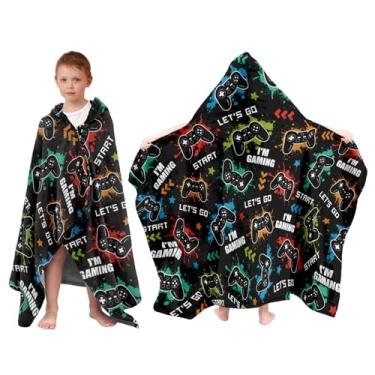 Imagem de JOPJOLIW Toalha com capuz para controle de jogo para crianças - Poncho de flanela vestível de 76 cm x 127 cm, toalhas de praia infantis para piscina, viagens, natação - Presente de aniversário de