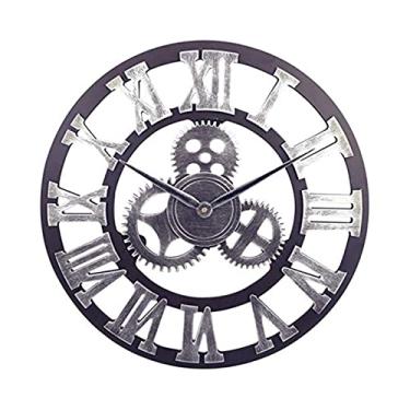 Imagem de Relógio de parede, relógio de parede, relógio ao ar livre, relógio de jardim, estilo europeu industrial ao ar livre, relógio de parede de ferro forjado, esqueleto, algarismos romanos, engrenagem