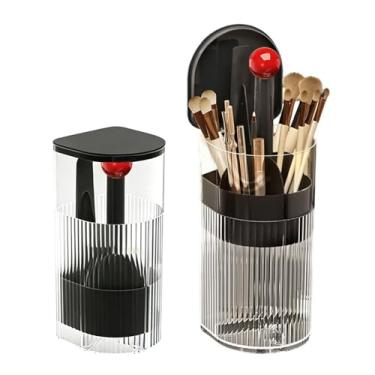 Imagem de Yosoo Suporte para Pincel de Maquiagem, Estrutura de Elevação Pneumática, Plástico Transparente Com Capa contra Poeira, para Armazenamento de Vaidade e Organizador na Penteadeira (Preto com Bola