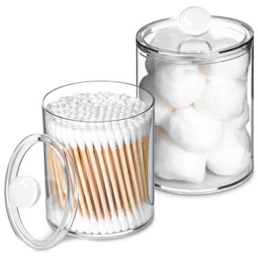 Imagem de Conjunto de 2 potes de cotonete de algodão com tampas transparentes 10 e 340 g