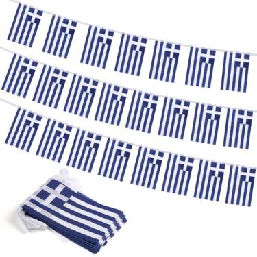 Imagem de Bandeira da Grécia, pequenas mini bandeiras gregas, decoração patriótica para festa, sala de aula, eventos esportivos, 90 metros e 30 bandeiras