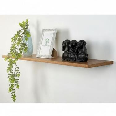 Imagem de Prateleira De Madeira Maciça Mdf Amadeirado Louro Freijó Suporte Embutido Suspensa 60 CM Decoração Moderna para Sala Prateleira Flutuante Estante Suspensa