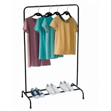 Imagem de ARARA EXPOSITORA CABIDEIRO SLIM COM SAPATEIRA PRETO FOSCO 85CM X 31CM X 124CM MAXEB