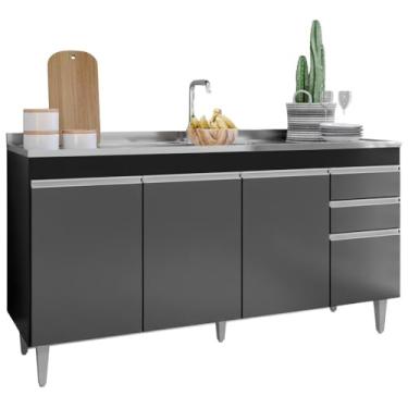 Imagem de Balcao Para Pia 4 Portas 2 Gavetas Bp 160 cm Lorena Preto Grafite Eratto Moveis