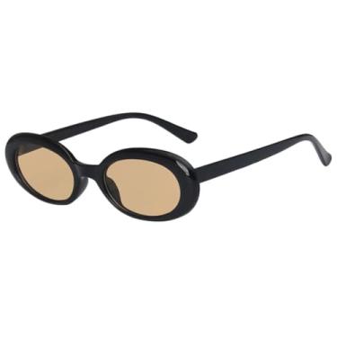 Imagem de HPIRME Óculos femininos retrô com armação oval pequena, estilo masculino/feminino, proteção UV400 (cor chá preto)