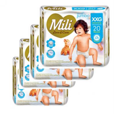 Imagem de Fralda Descartável Mili  Love & Care   Tam: XXG   4 Pacotes com 20 fraldas     Total 80 fraldas