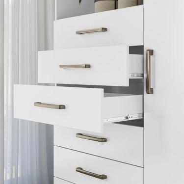 Imagem de Comoda 1 porta 6 gavetas Marabá com espelho e pés Branco Brilho - Santos Andirá