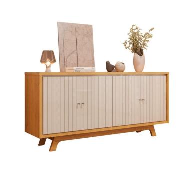 Imagem de Buffet Aparador Bancada Soleil Moderno Para Sala 4 Portas Cedro Com Off White