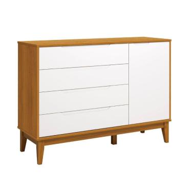 Imagem de Comoda Sapateira Elfe Classic 1 Porta 4 Gavetas Branco Fosco Com Savana - Moveisaqui