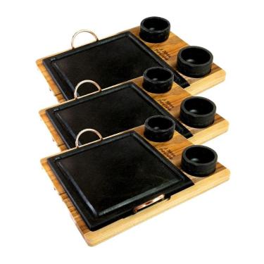 Imagem de Kit 3 Grelha 06 Molheiras Em Pedra Sabão E Suporte G 25X25Cm.