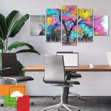 Imagem de Kit 5 Placa Quadro Decorativo árvore Cor 3d Borda Infinita