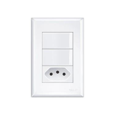 Imagem de Interruptor Simples Duplo E Tomada 2p+t 10a Fame Evidence Com Placa 4x2 Branco