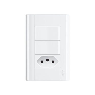 Imagem de Interruptor Simples Duplo E Tomada 2p+t 10a Fame Modulare Com Placa 4x2 Branco